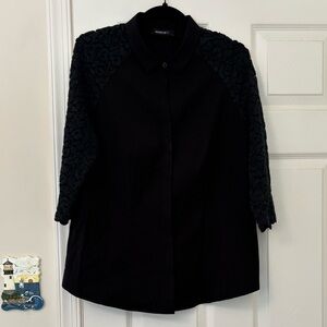 Lafayette 148 Lace Mid Sleeve Button Up Pleated Back Blouse